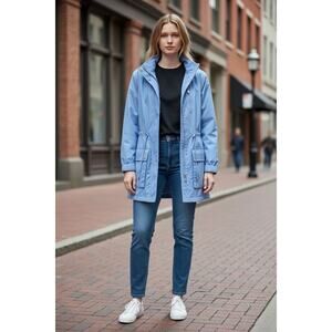 Vintage Pacific Trail Jacket Windbreaker Snap Hood Blue Womens Petite Small EUC